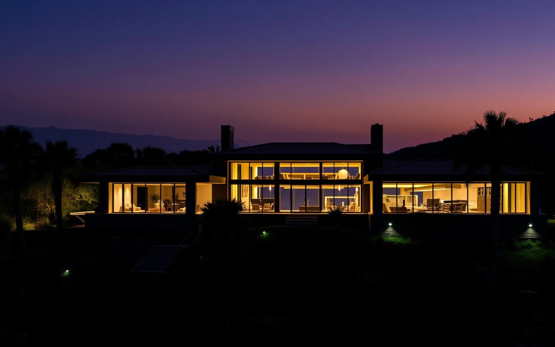 Luxury Southern California residence at dusk